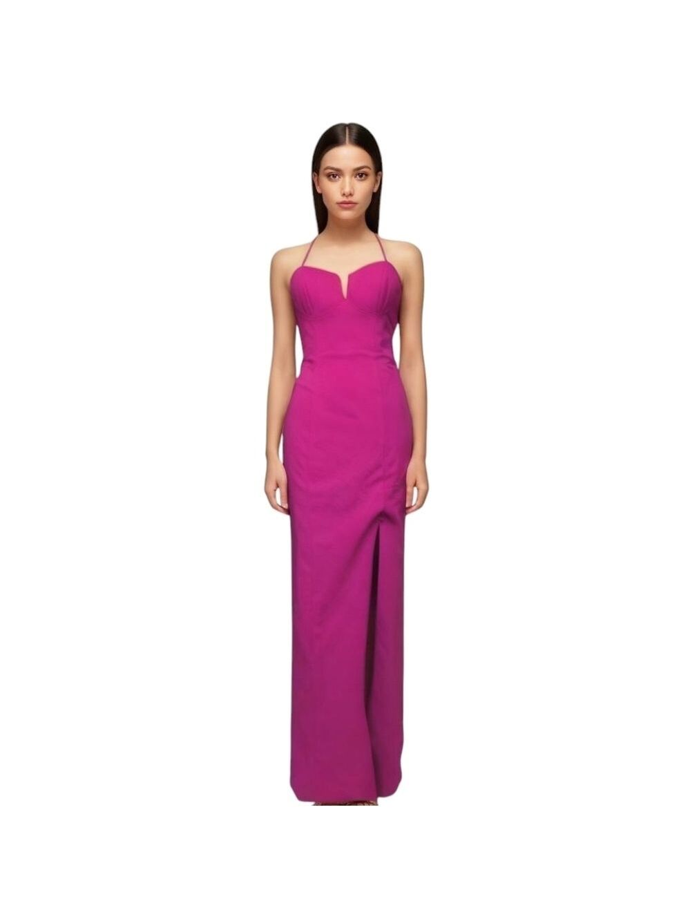 NWT Bariano Hot Pink Lace Up Sleeveless Slit Maxi Dress S